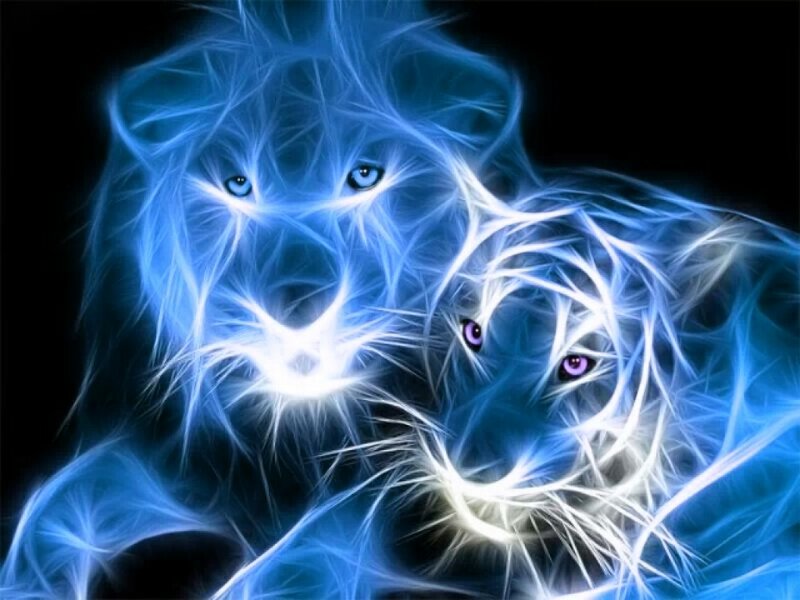 Blue Glowing Lions