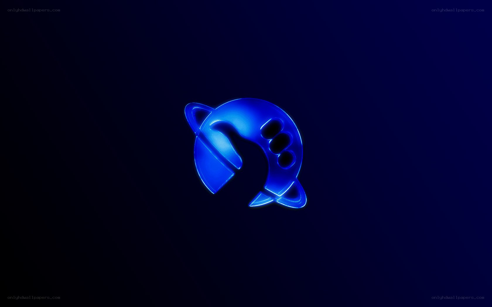 blue glowing logo on dark background