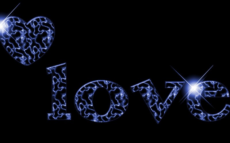 Blue Glowing Love Text — Black