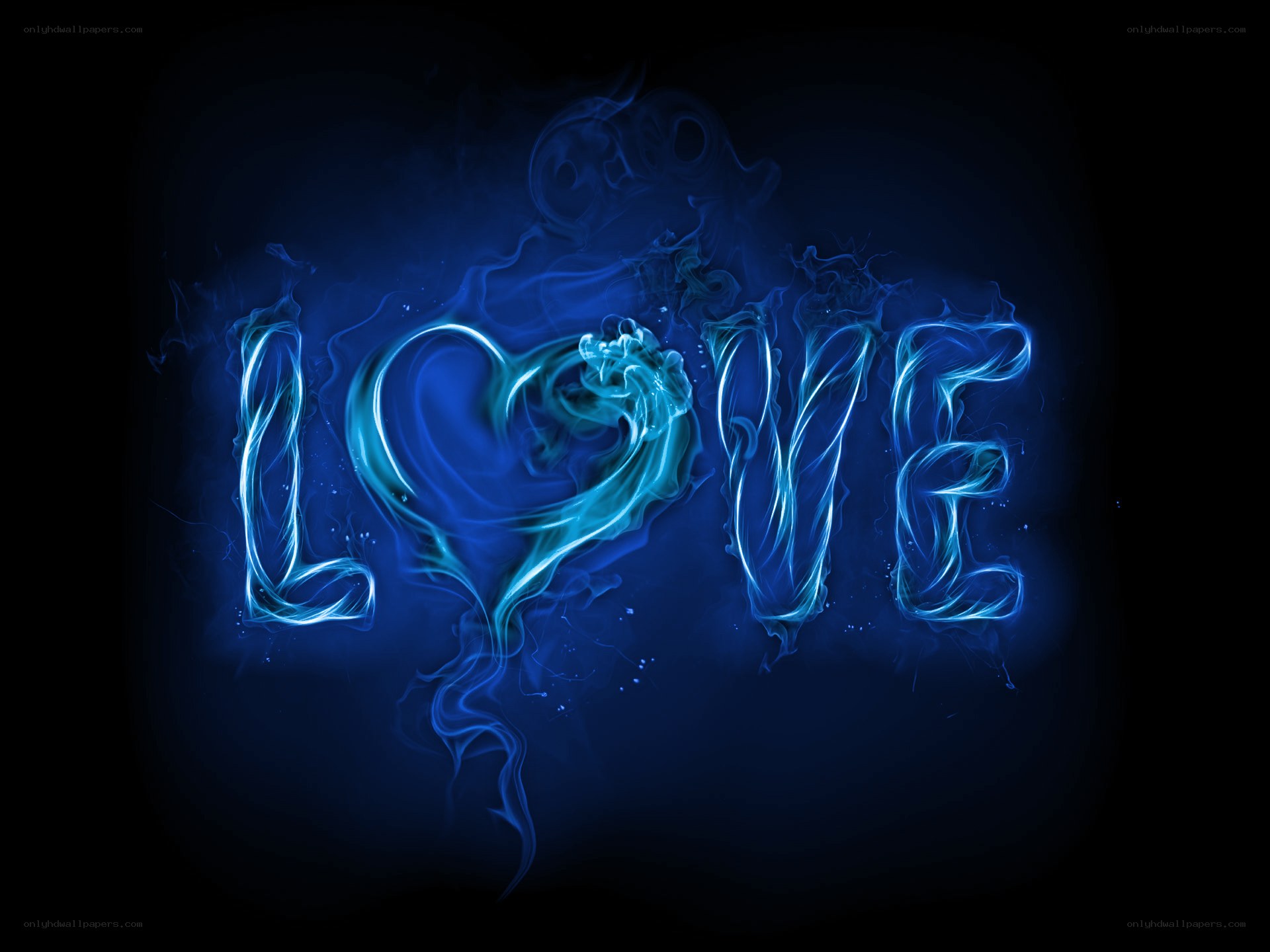Blue glowing love text