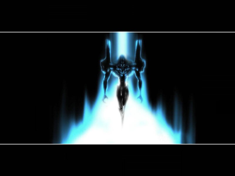 blue glowing mecha figure