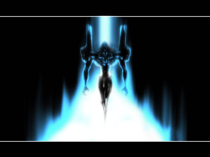 blue glowing mecha figure