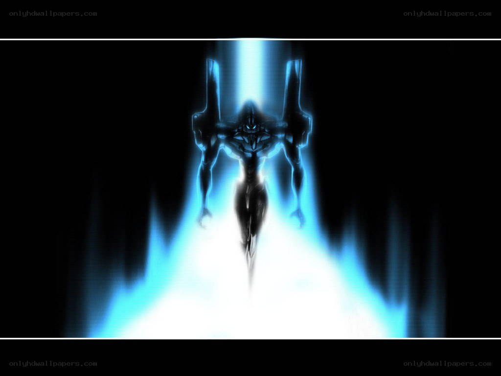 blue glowing mecha figure