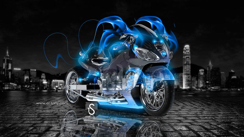 Blue Glowing Motorcycle