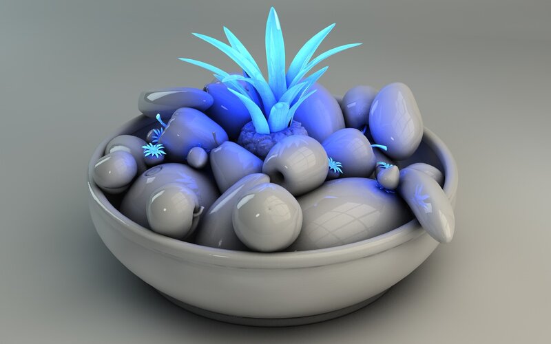 Blue glowing plant in a bowl