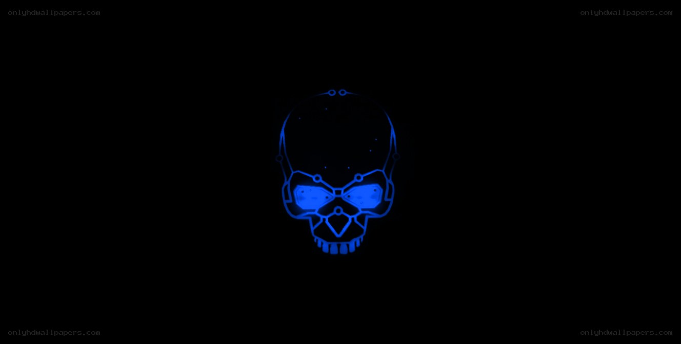 blue glowing skull logo