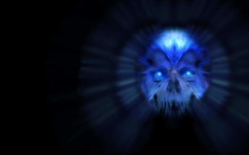 blue glowing skull