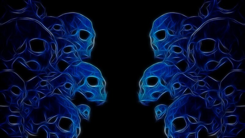 Blue Glowing Skulls — Dark, Digital Art