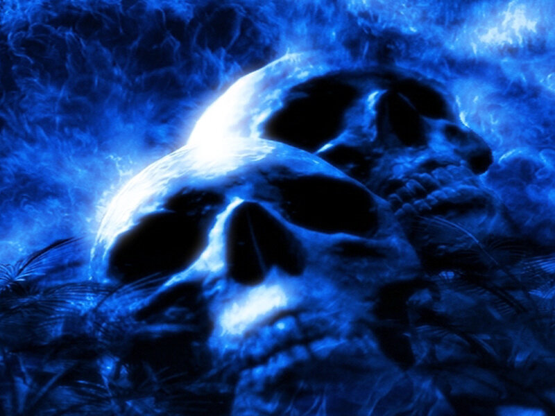 blue glowing skulls