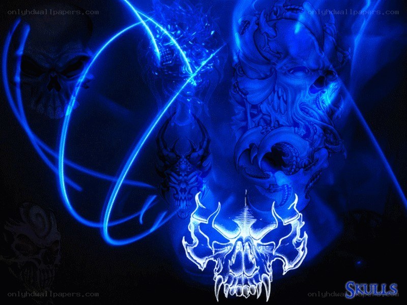 blue glowing skulls wallpaper