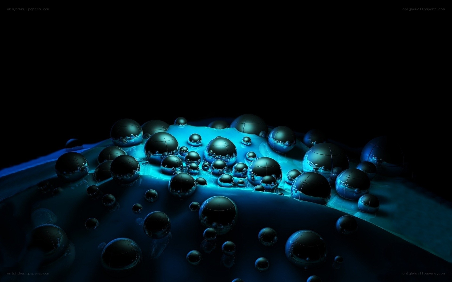 blue glowing spheres on dark surface