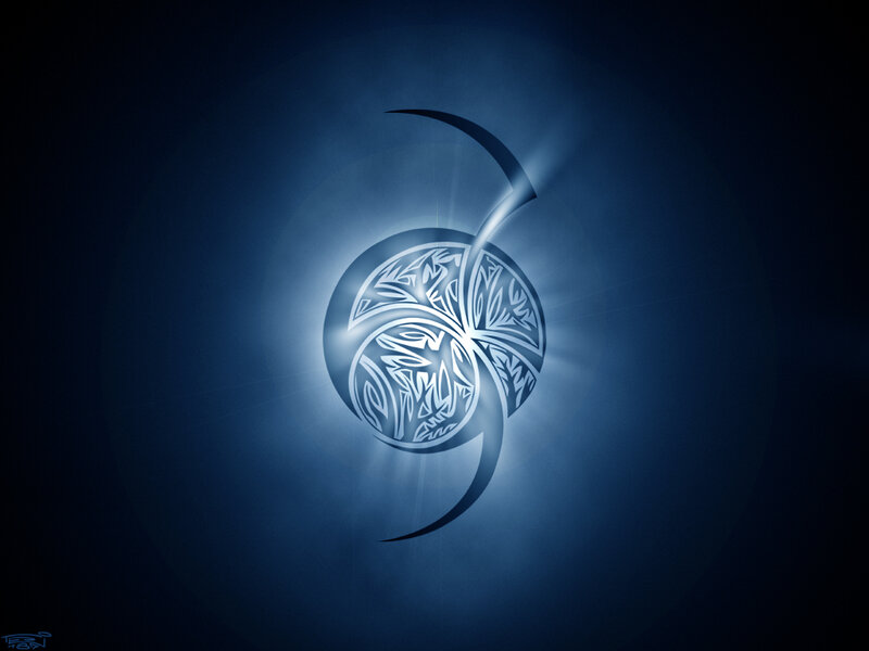 blue glowing tribal symbol