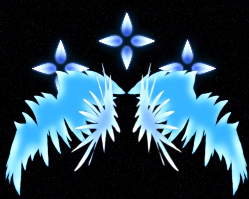 blue glowing wings and stars