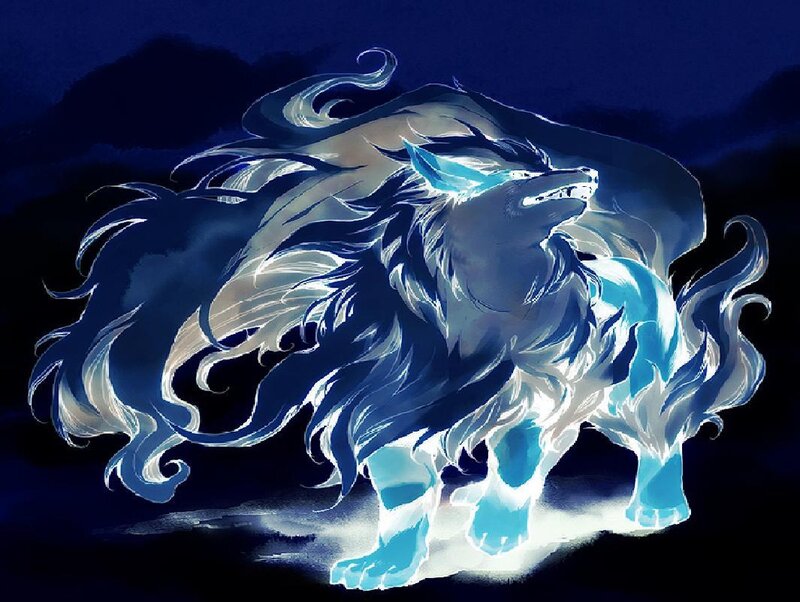 Blue Glowing Wolf — Dramatic, Night