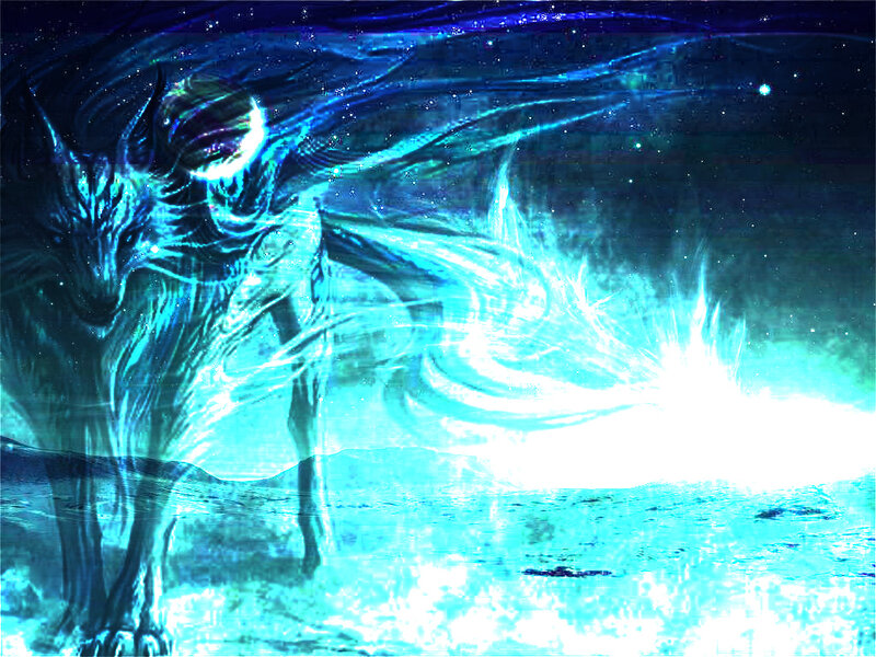 Blue Glowing Wolf — Dramatic