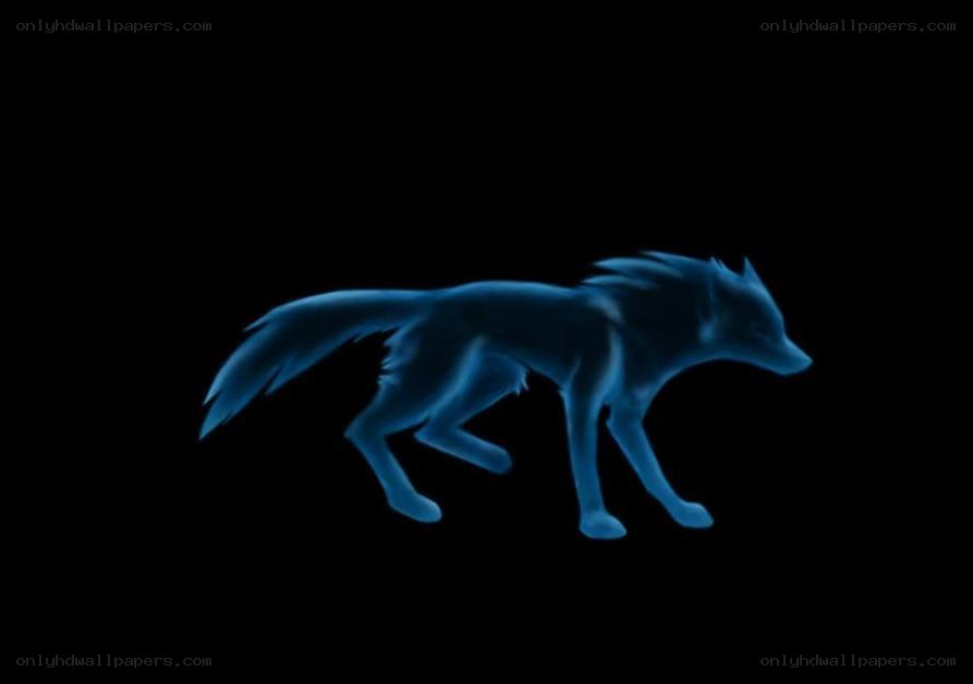 blue glowing wolf silhouette