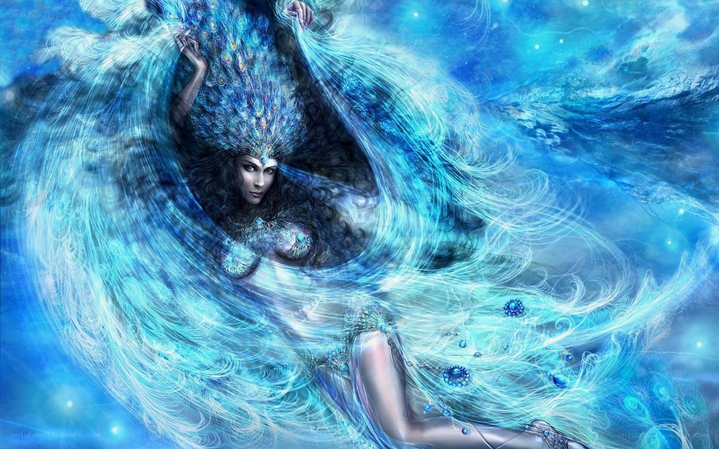 Blue goddess in flowing water