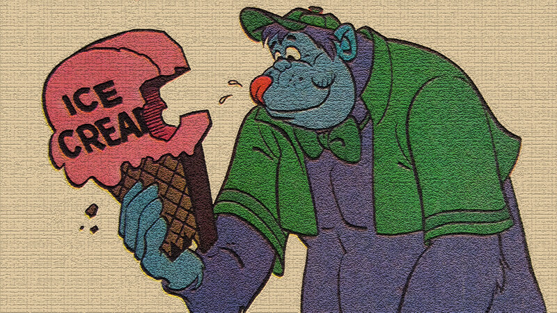 Blue Gorilla Eating Ice Cream