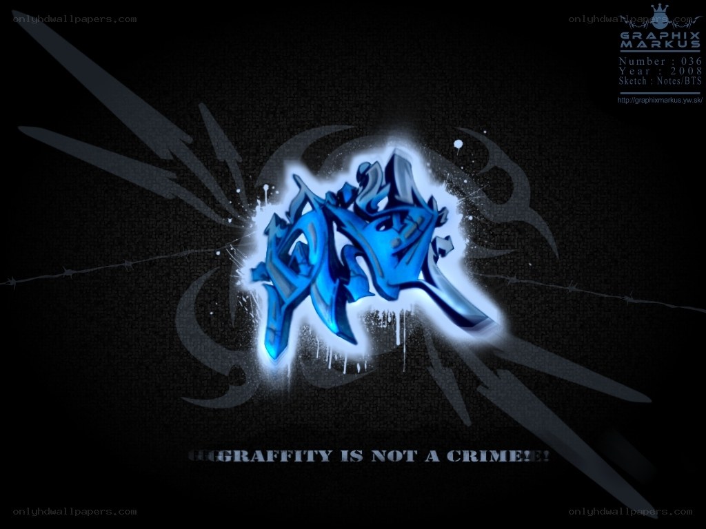 Blue graffiti art with tag