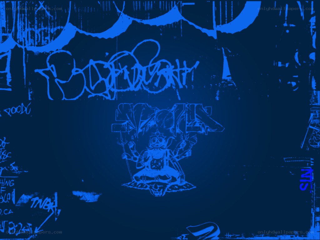 blue graffiti artwork with deity figure