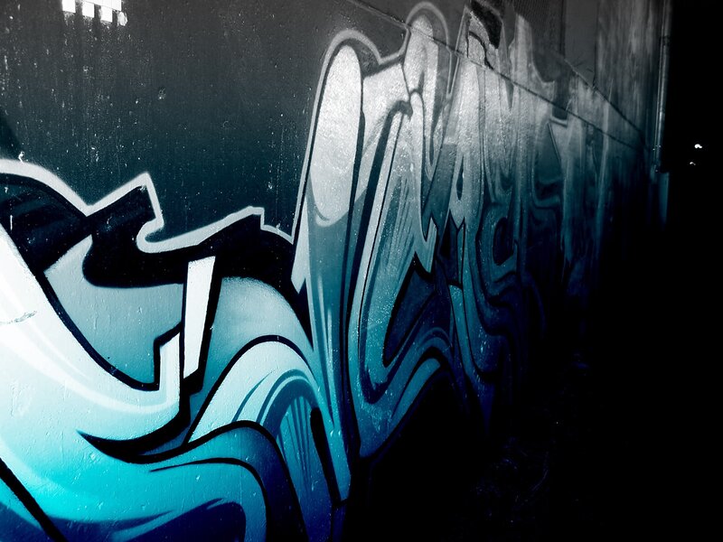 Blue Graffiti on Wall — Dark, Night