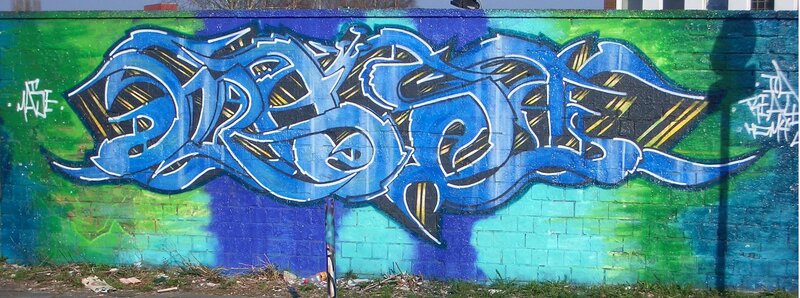 Blue Graffiti on Wall — Urban, Afternoon