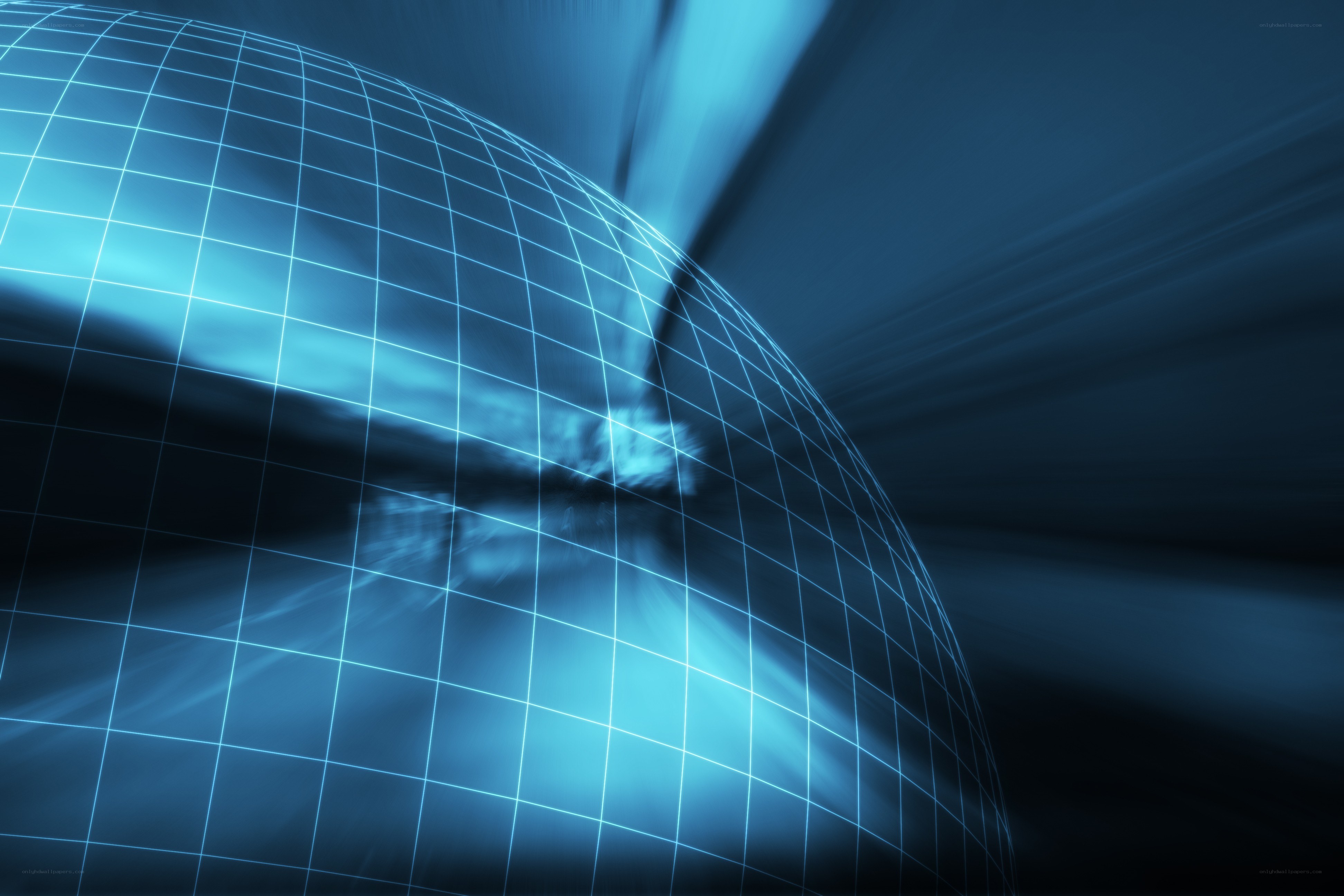 blue grid sphere with light rays