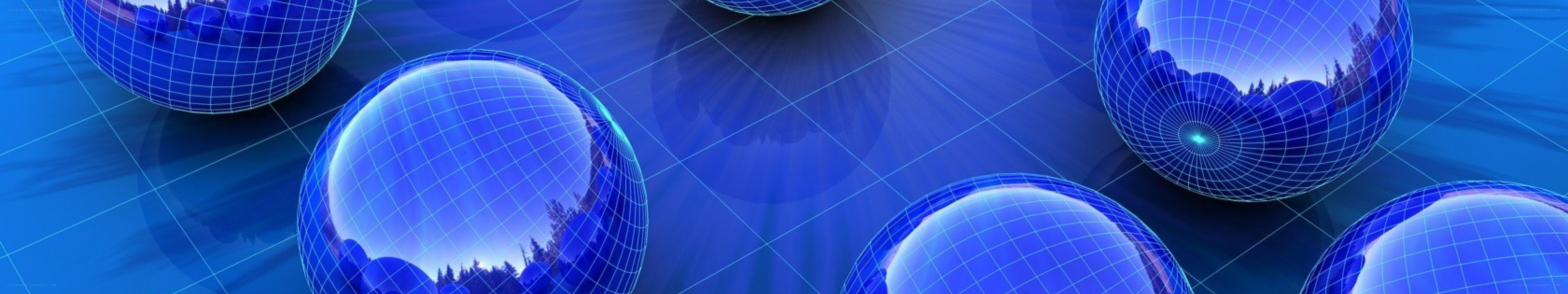 Blue grid spheres on blue background