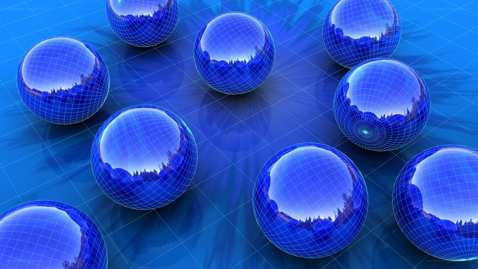 Blue grid spheres on blue surface