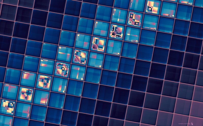 blue grid with glowing squares