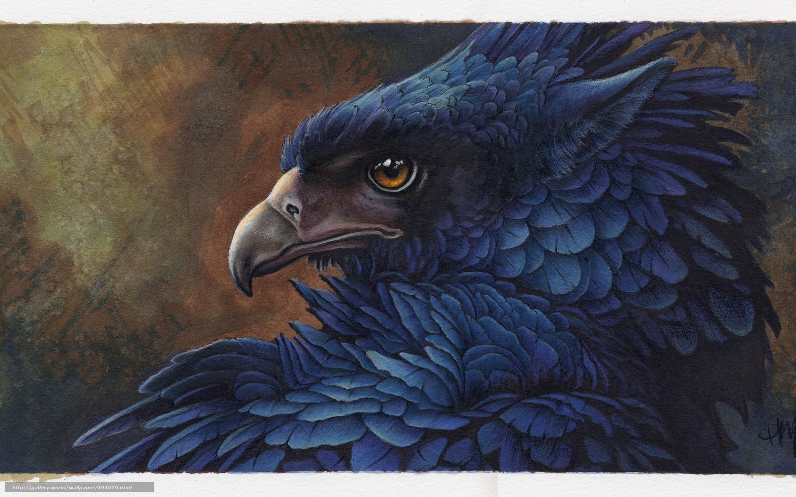 blue griffin head portrait