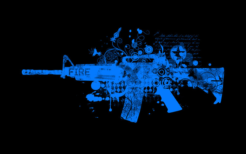 blue gun with floral design