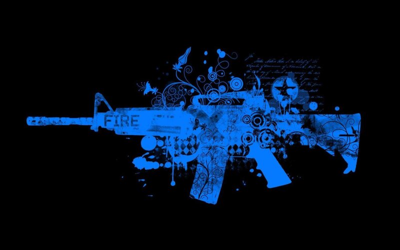 Blue gun with floral design