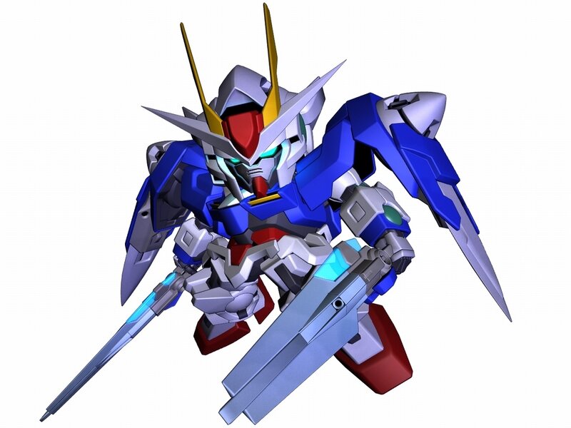 Blue Gundam robot with swords