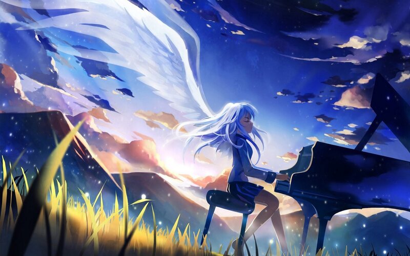 Blue-haired Angel at Piano