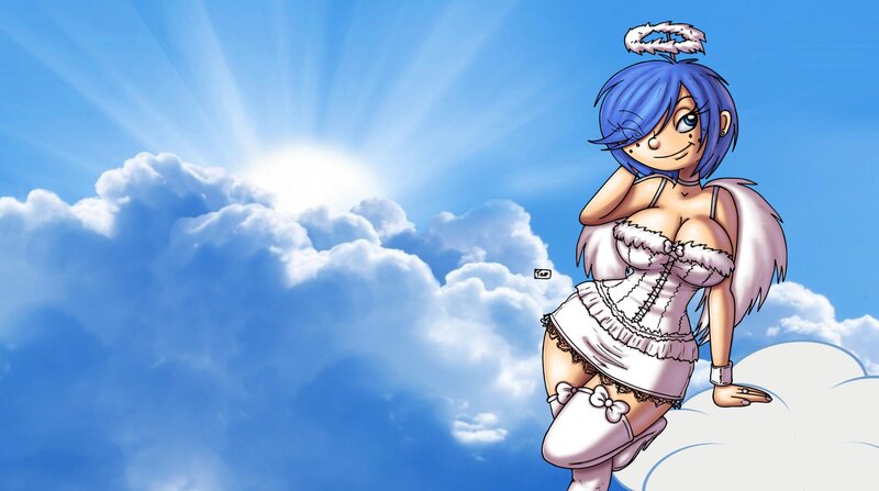 Blue-haired Angel Character — Blue, Serene