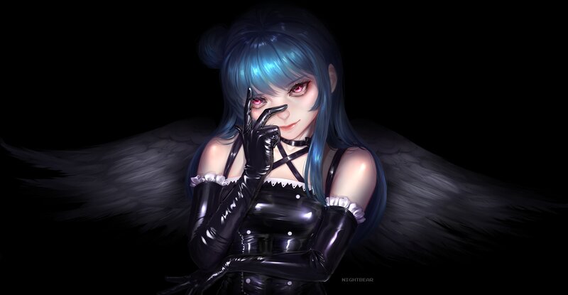 Blue-haired Angel Girl — Black