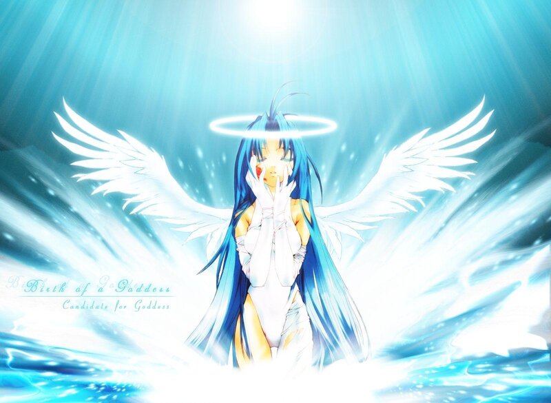 Blue-haired Angel Girl — Blue, Dramatic, Anime, Wings, Halo