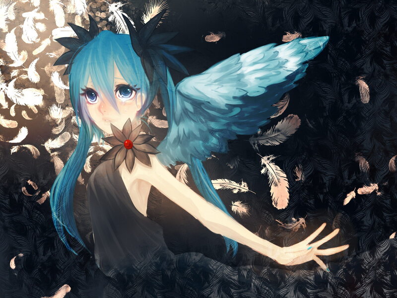 Blue-haired Angel Girl — Blue, Dramatic, Digital Art