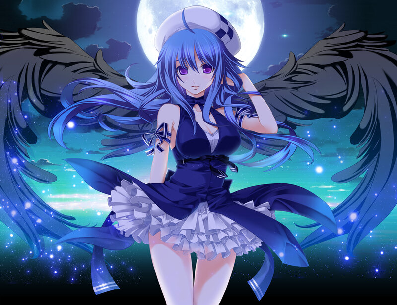 Blue-haired Angel Girl — Blue, Dramatic, Night, Anime