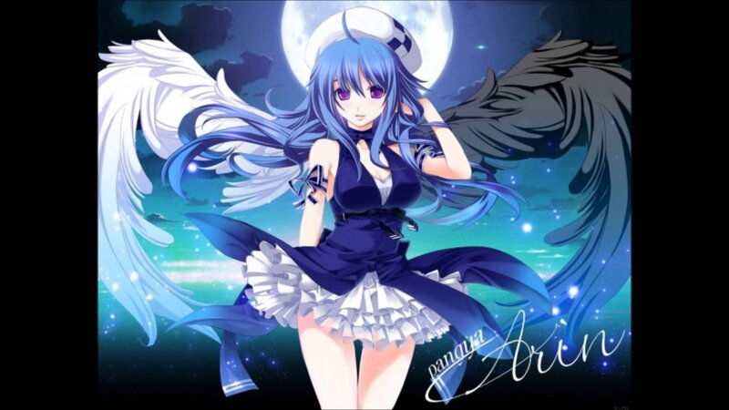 Blue-haired Angel Girl — Blue, Dramatic, Night, Anime, Wings, Moon, Night Sky