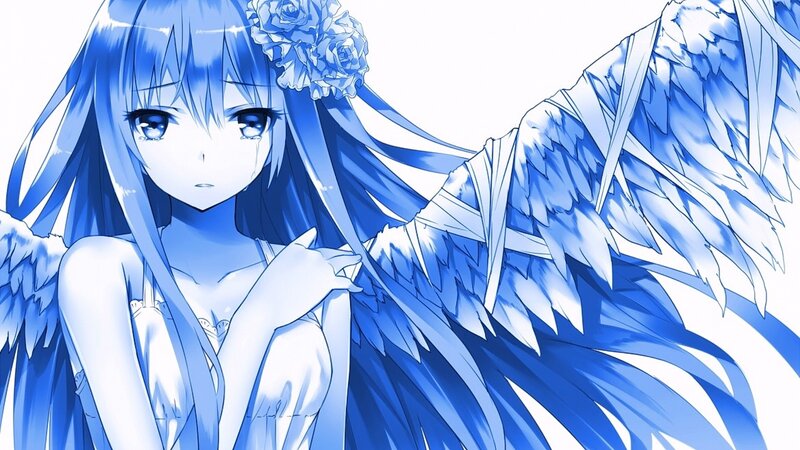 Blue-haired Angel Girl — Blue, Melancholic, Anime, Wings