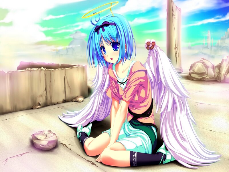 Blue-haired Angel Girl — Blue, Serene, Afternoon, Anime