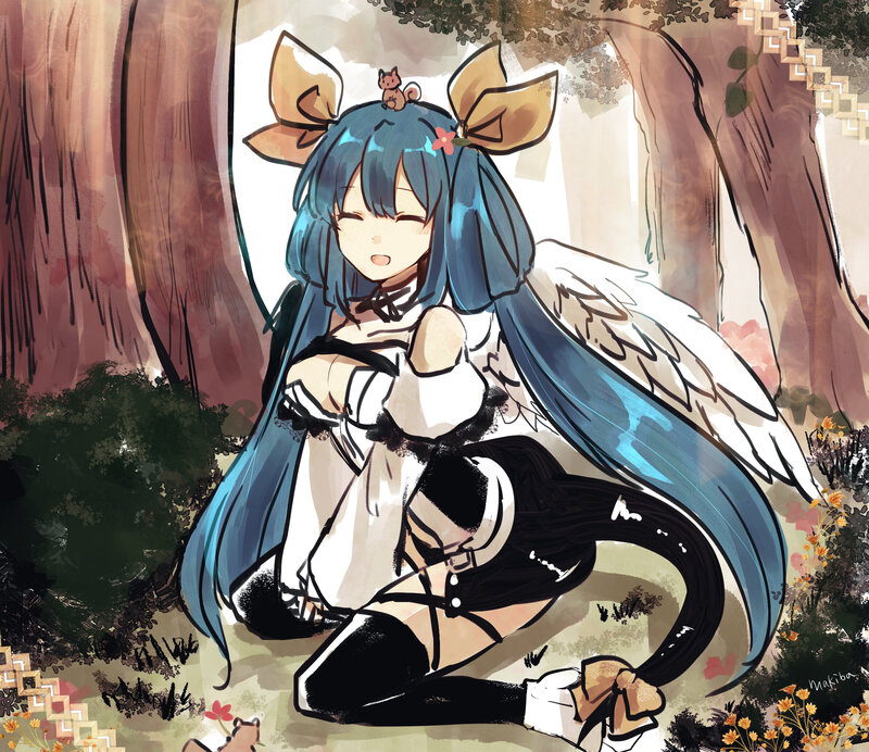 Blue-haired Angel Girl — Blue, Serene, Afternoon, Digital Art
