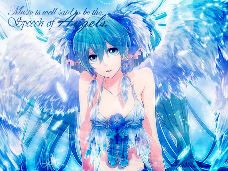 Blue-haired Angel Girl — Blue, Serene, Anime, Wings, Feathers