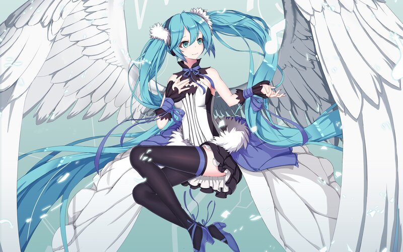 Blue-haired Angel Girl — Blue, Serene, Anime, Wings, Long Hair, Dress