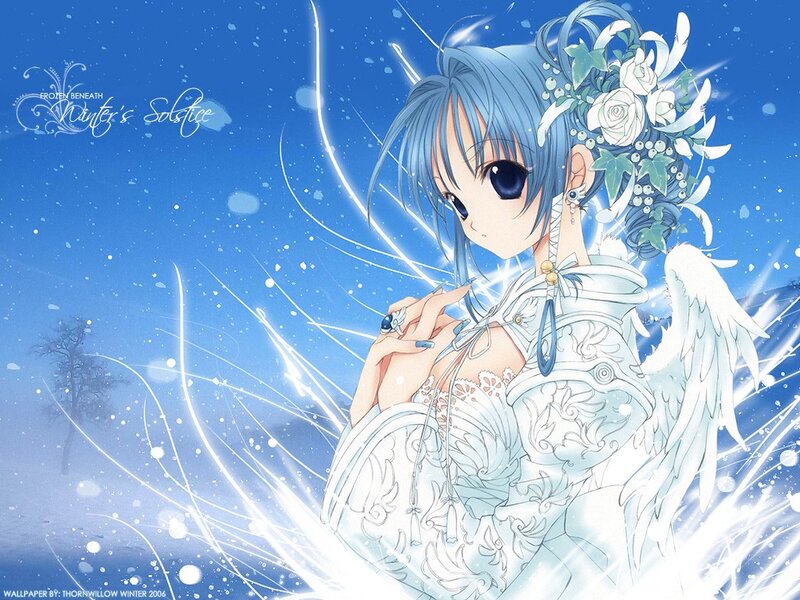 Blue-haired Angel Girl — Blue, Serene, Winter, Anime