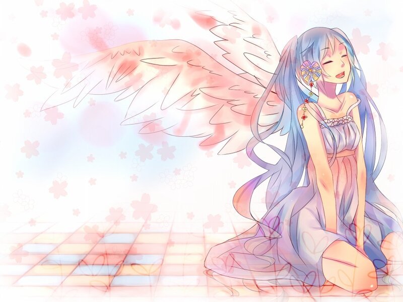 Blue-haired Angel Girl — Pink
