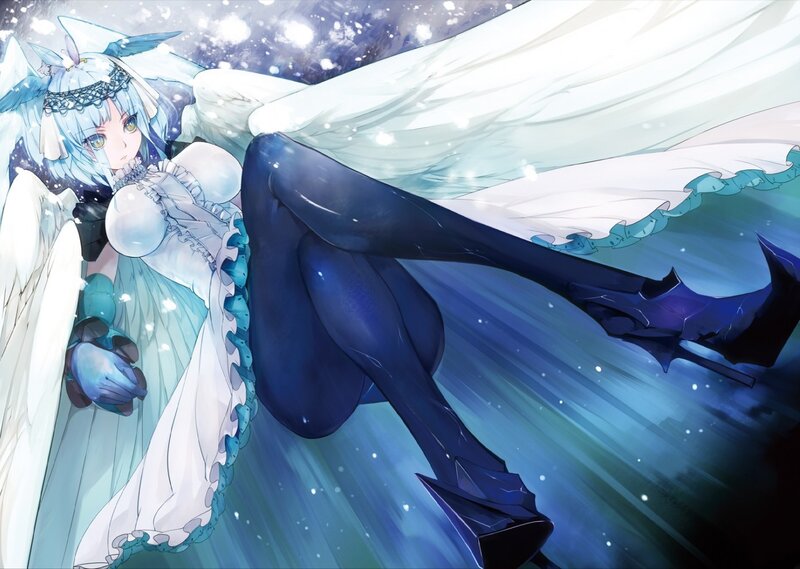 Blue-haired Angel Girl — White, Dramatic
