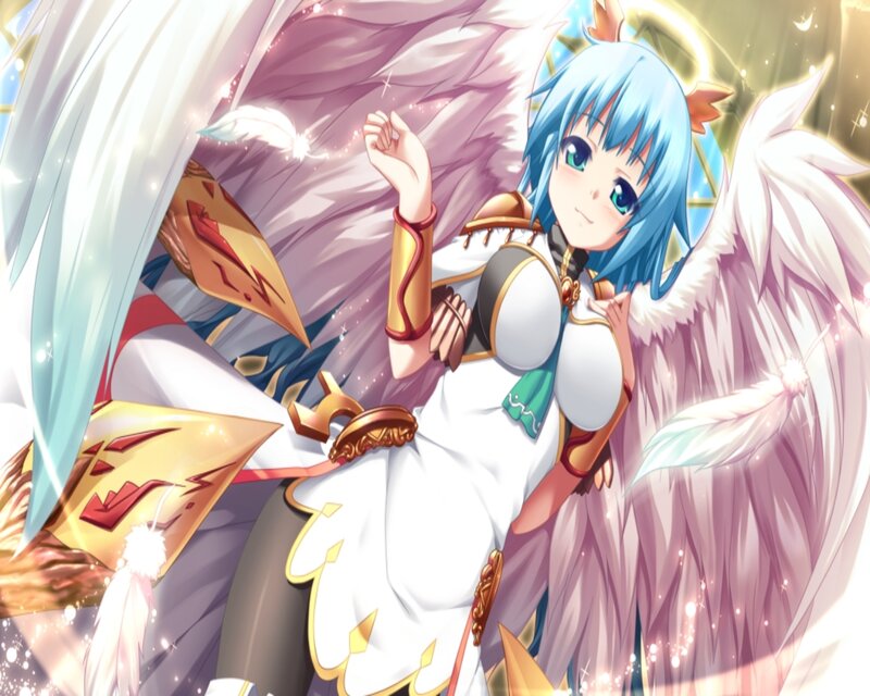 Blue-haired Angel Girl — White, Serene, Anime, Wings, Armor